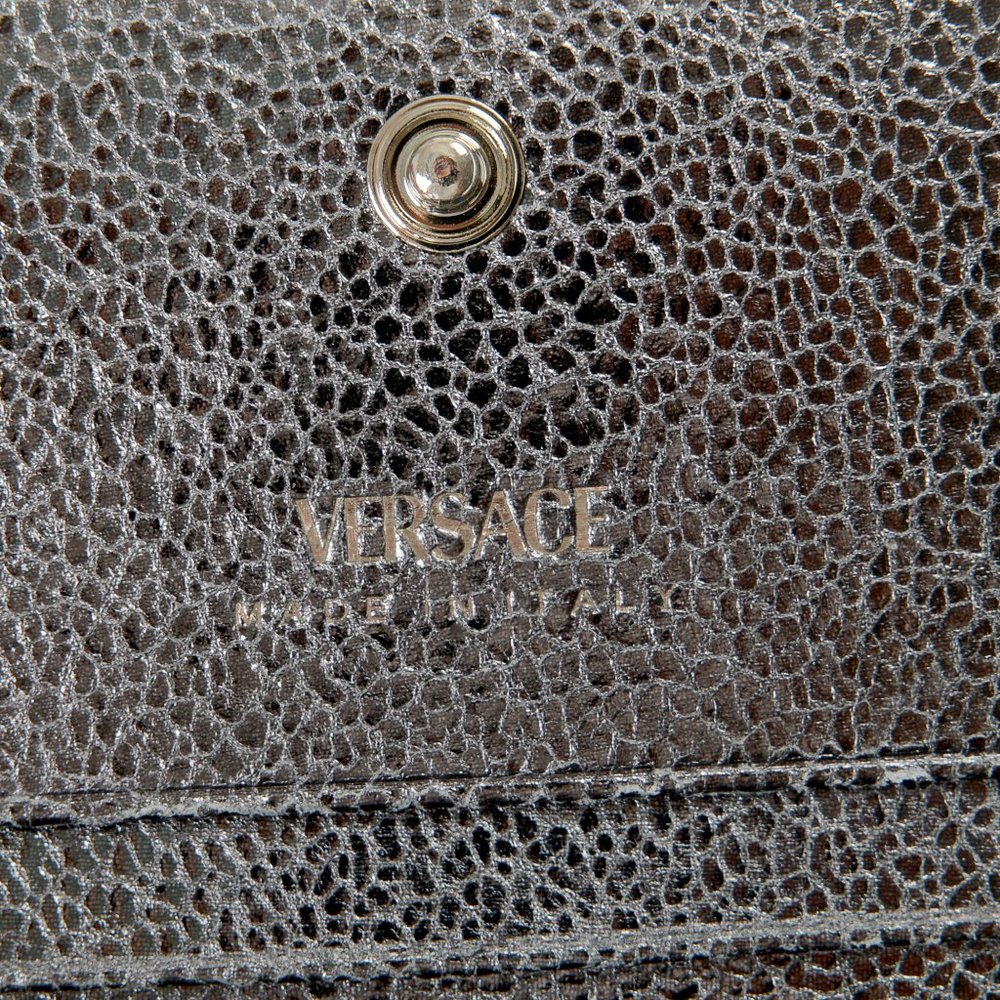 Versace Women's Metal Gray 100% Textured Leather V-Logo Wallet - Picture 6 of 6